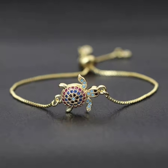 Jewelry - So Pretty and Premiun quality Gold Turtle🐢 Bracelet with Multicolor Crystals